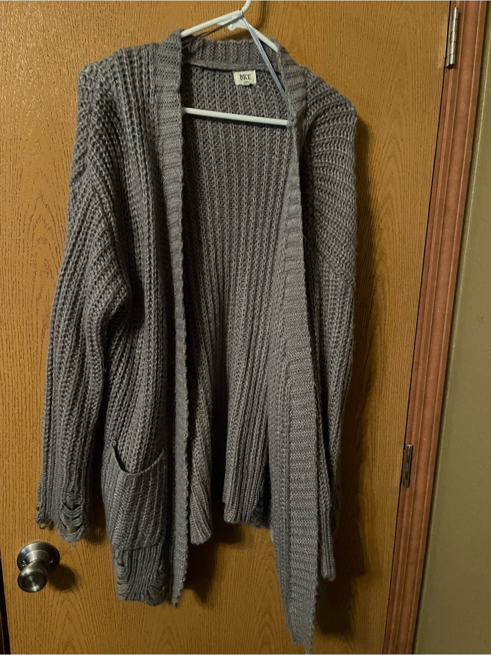 BKE Gray Open-Front Ribbed Cardigan